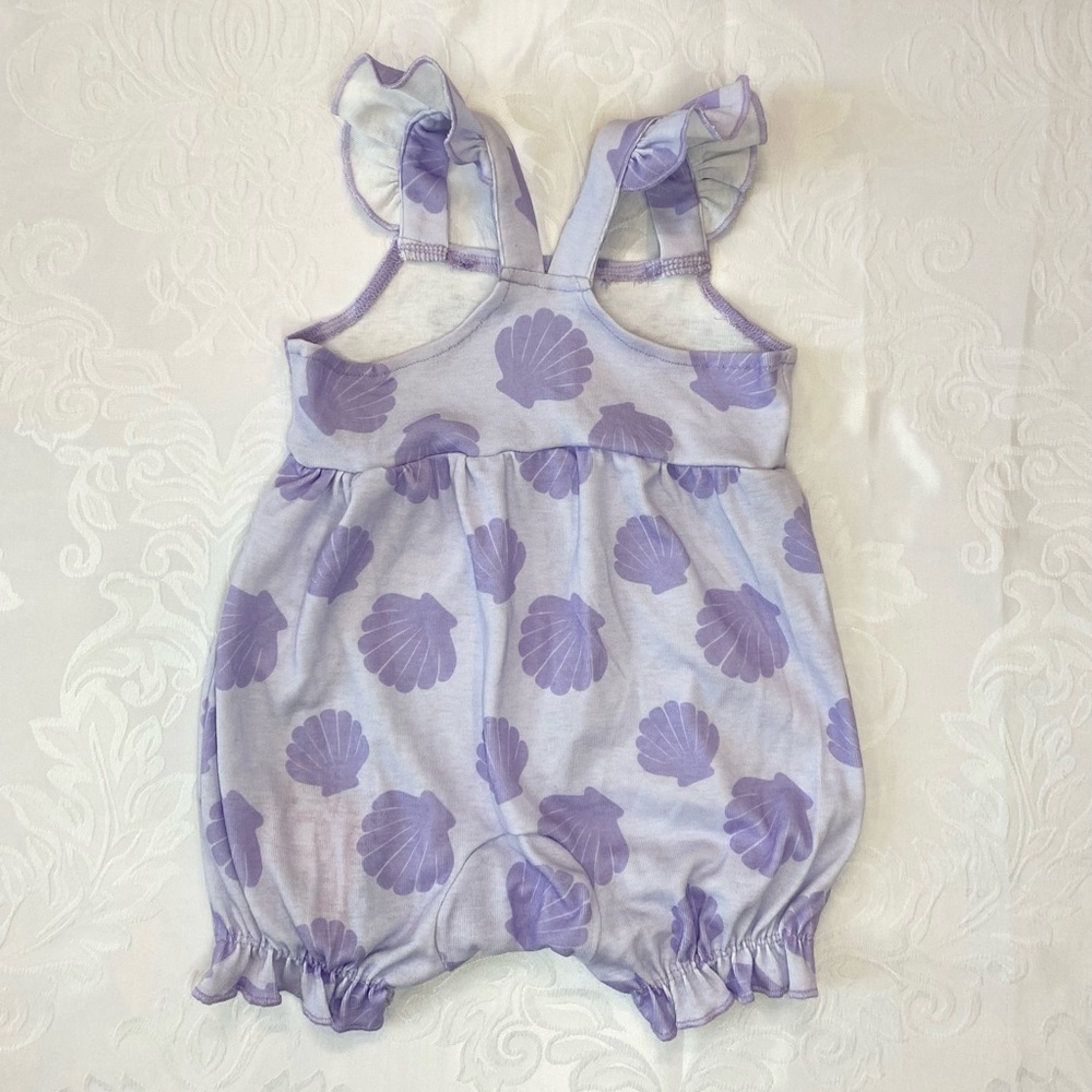Disney Baby Princess Aril Lavender Shell Print Mermaid Romper, Size 3-6M - Picture 5 of 6